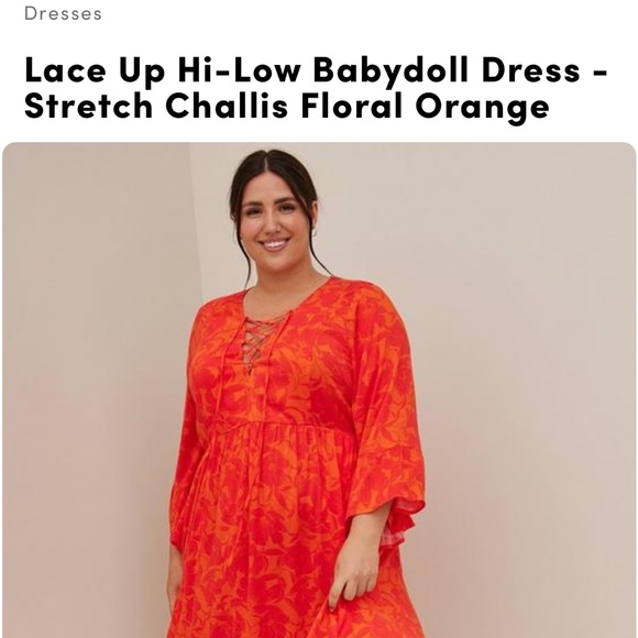 Torrid orange floral challis lace up high low baby doll dress Stretch - Picture 2 of 11